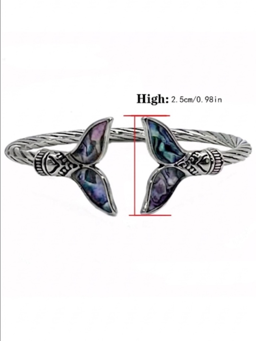 NWT Mermaid Tail Abalone Shell Cuff Bracelet Silver Tone Adjustable Boho Beach - Picture 3 of 5